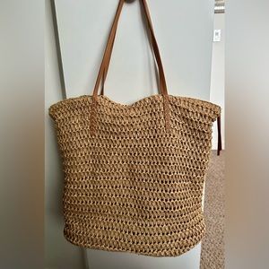 Shoulder/Tote bag raffia pattern, deep beige, large size